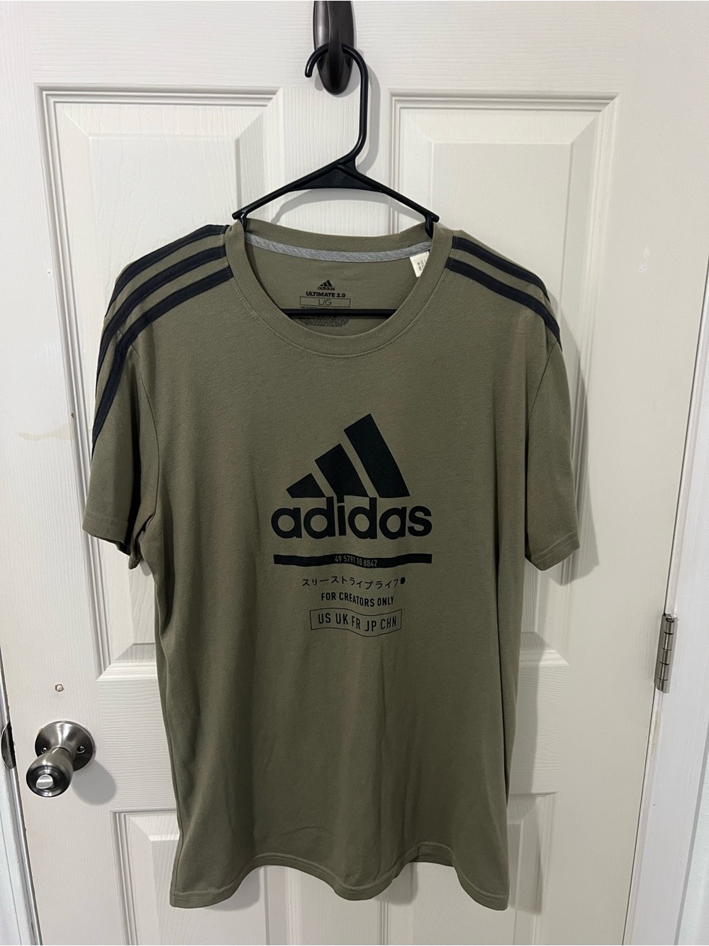 adidas Olive Green Short-Sleeve Logo Tee with Black Accents